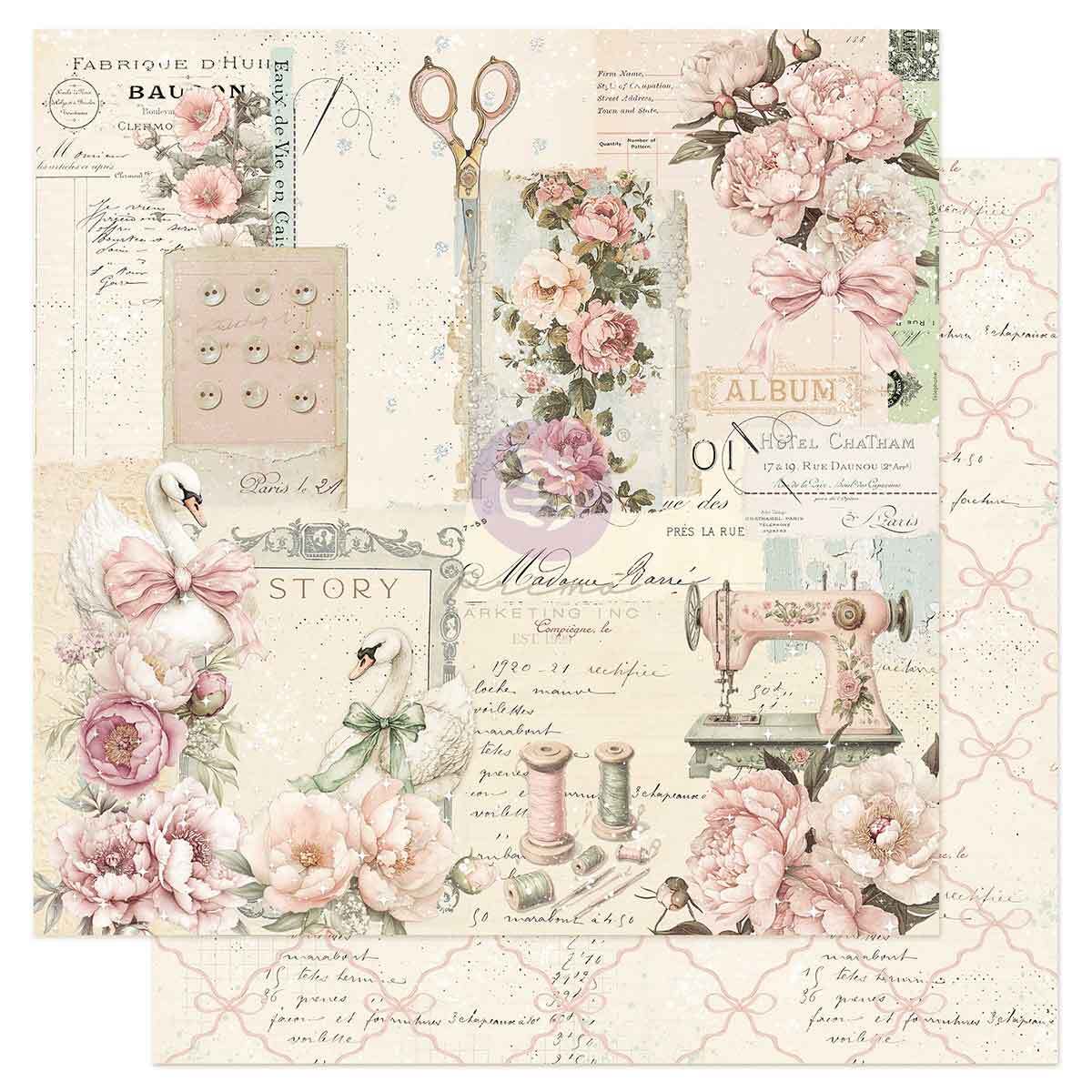 Buttons & Keepsakes Collection Scrapbook Paper - A Beautiful Story | 1 sheet, 12 x 12 | Frank Garcia | Prima Marketing Inc