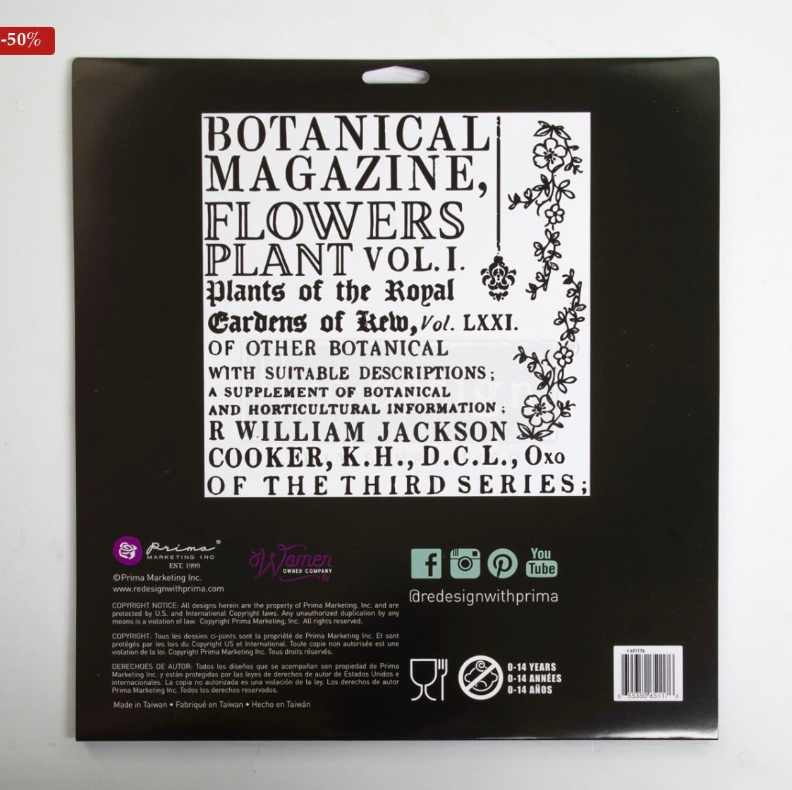 Decor Stamp - Botanical Encyclopedia | 1 pc, 12”x12” | Reduced Price | Redesign with Prima