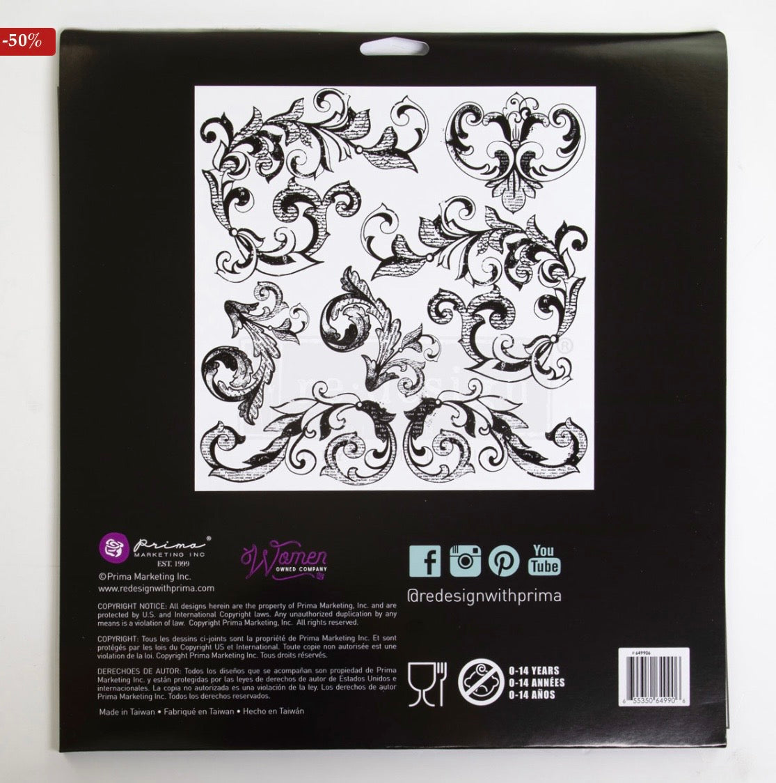 Decor Stamp - Elegant Scrolls | 1 pc, 12”x12” | Reduced Price | Redesign with Prima