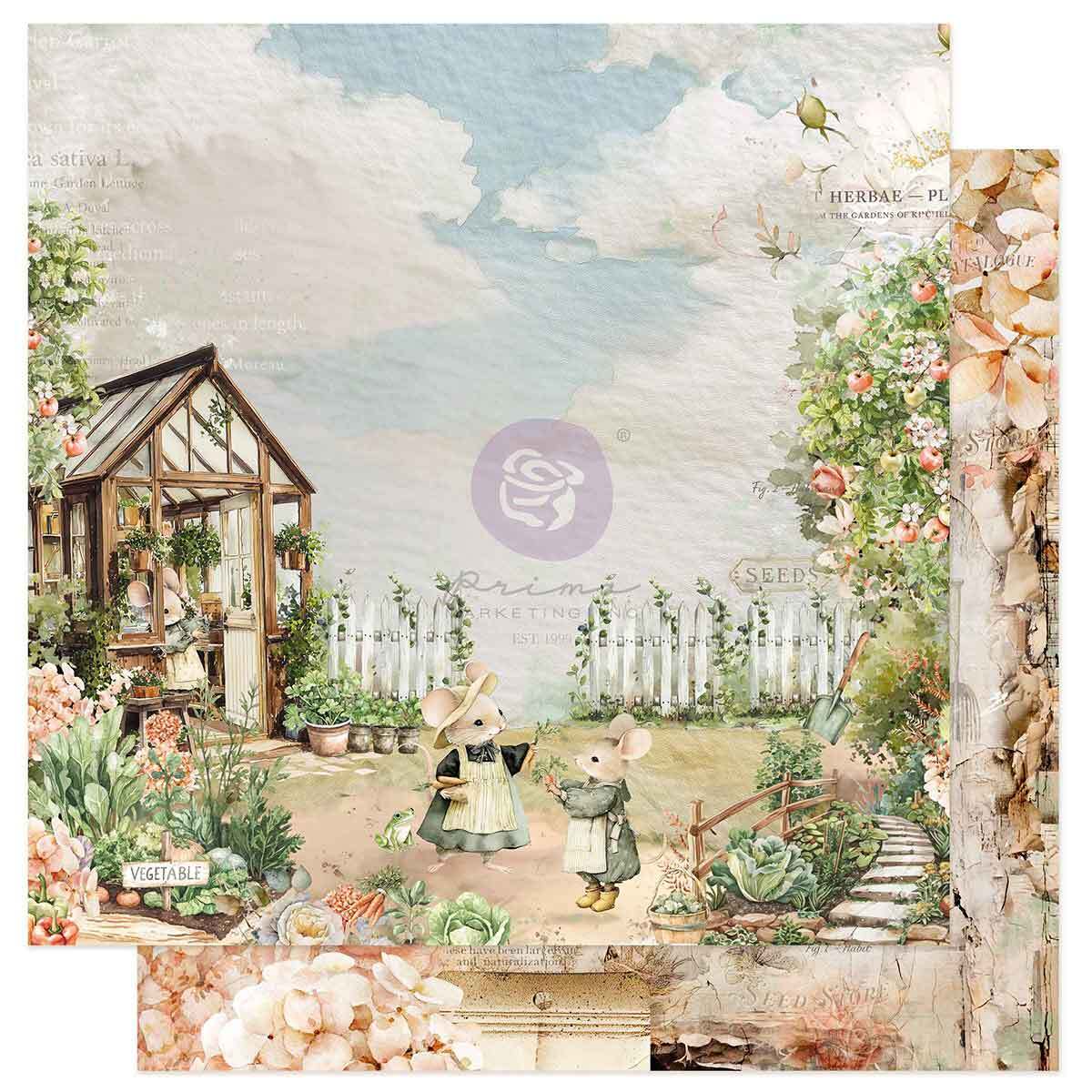 Homegrown Collection Scrapbook Paper - Garden Talk | 1 sheet, 12”x12” | Prima Marketing Inc
