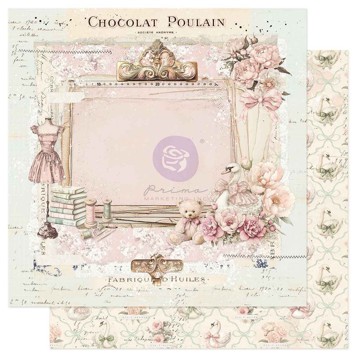 Buttons & Keepsakes Collection Scrapbook Paper - Treasured Heart | 1 sheet, 12 x 12 | Frank Garcia | Prima Marketing Inc