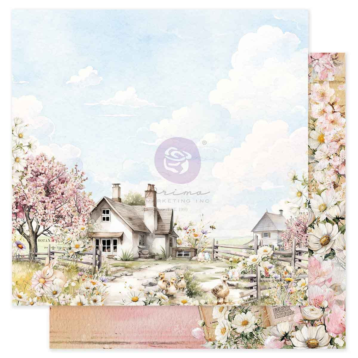 Among the Wildflowers Collection Scrapbook Paper - In Full Bloom | 1 sheet, 12”x12” | Three Girls Tale | Prima Marketing Inc