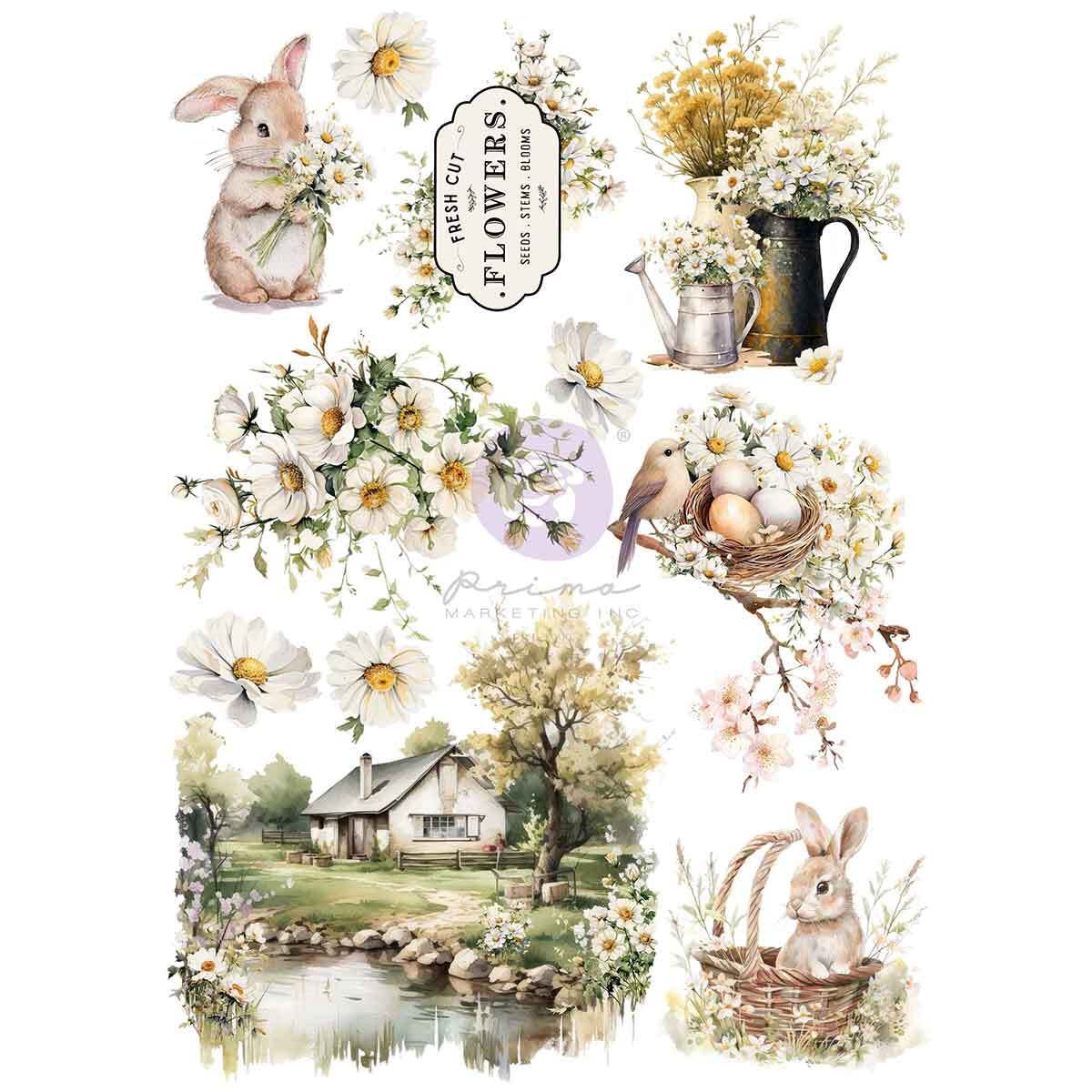 Among the Wildflowers Collection - A4 Transfer | 1 sheet, 8.3 x 11.7” | Three Girls Tale | Prima Marketing Inc