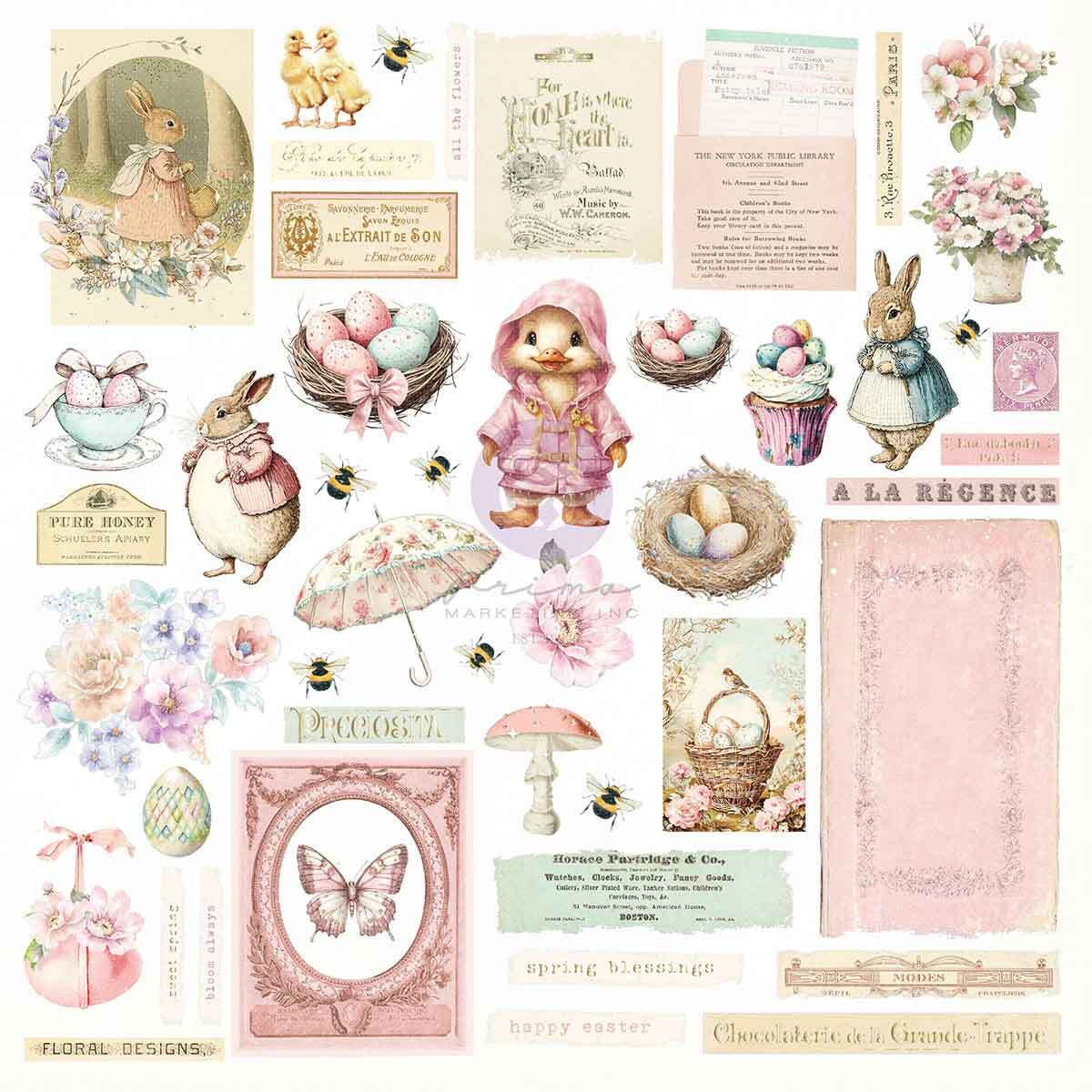Sweet Spring Collection Ephemera - Sunshine & Bunnies | 94 pcs with foil accents | Frank Garcia | Prima Marketing Inc