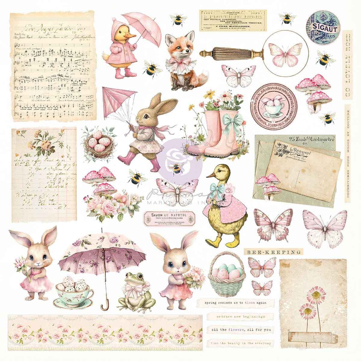 Sweet Spring Collection Ephemera - Bunnies and Butterflies | 88 pcs with foil accents | Frank Garcia | Prima Marketing Inc