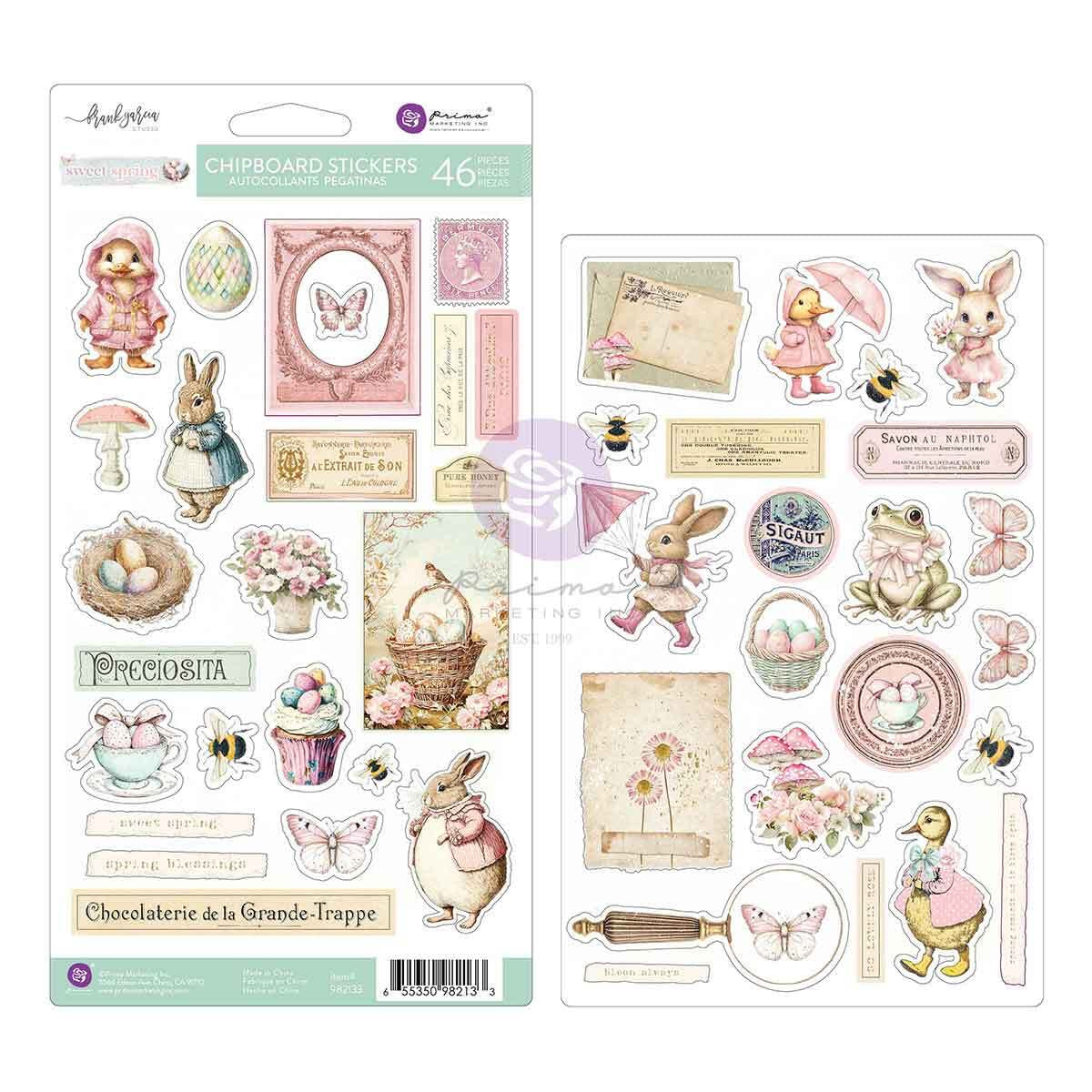 Sweet Spring Collection Chipboard Stickers | 46 pcs with foil accents | Frank Garcia | Prima Marketing Inc