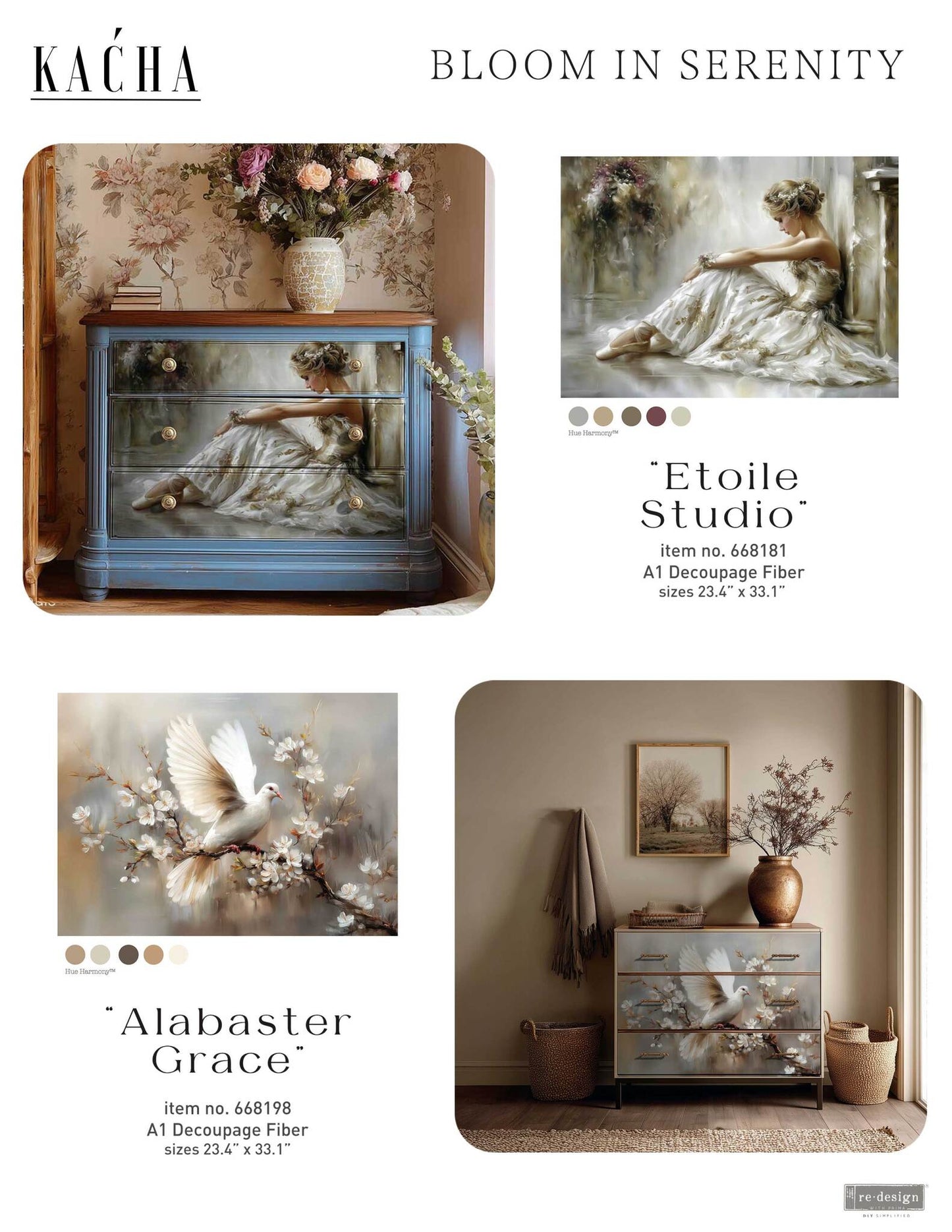 A1 Decoupage Fiber - Alabaster Grace | Kacha | 1 sheet, 23.4 x 33.1” | Redesign with Prima