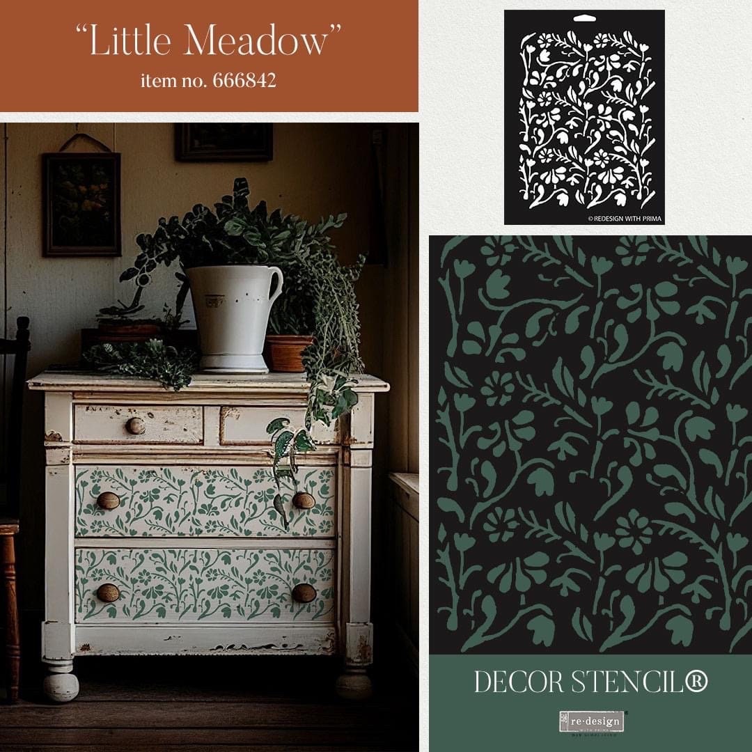 Little Meadow Decor Stencil | 1PC-Sheet Size 9”x12” | Redesign with Prima