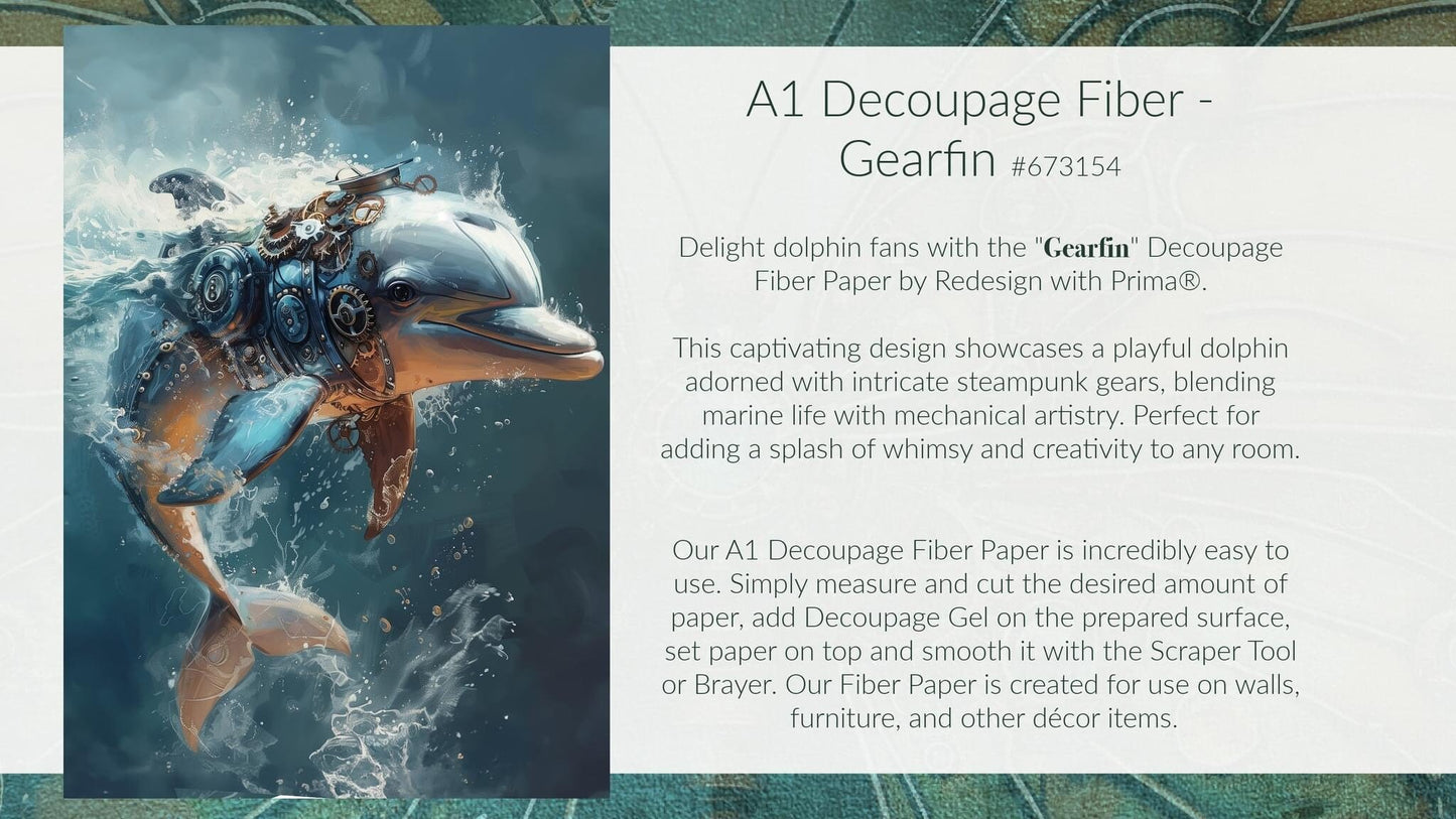 A1 Decoupage Fiber - Gearfin | 23.4”x33.1” | Steampunk | Redesign with Prima