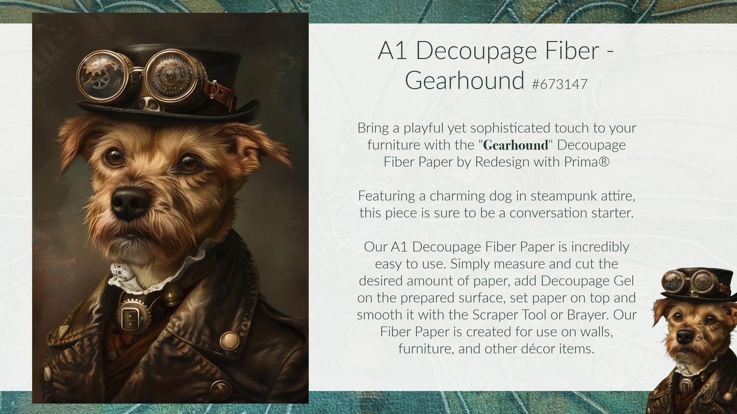 A1 Decoupage Fiber - Gearhound | Steampunk | 23.4 x 33.1” | Redesign with Prima