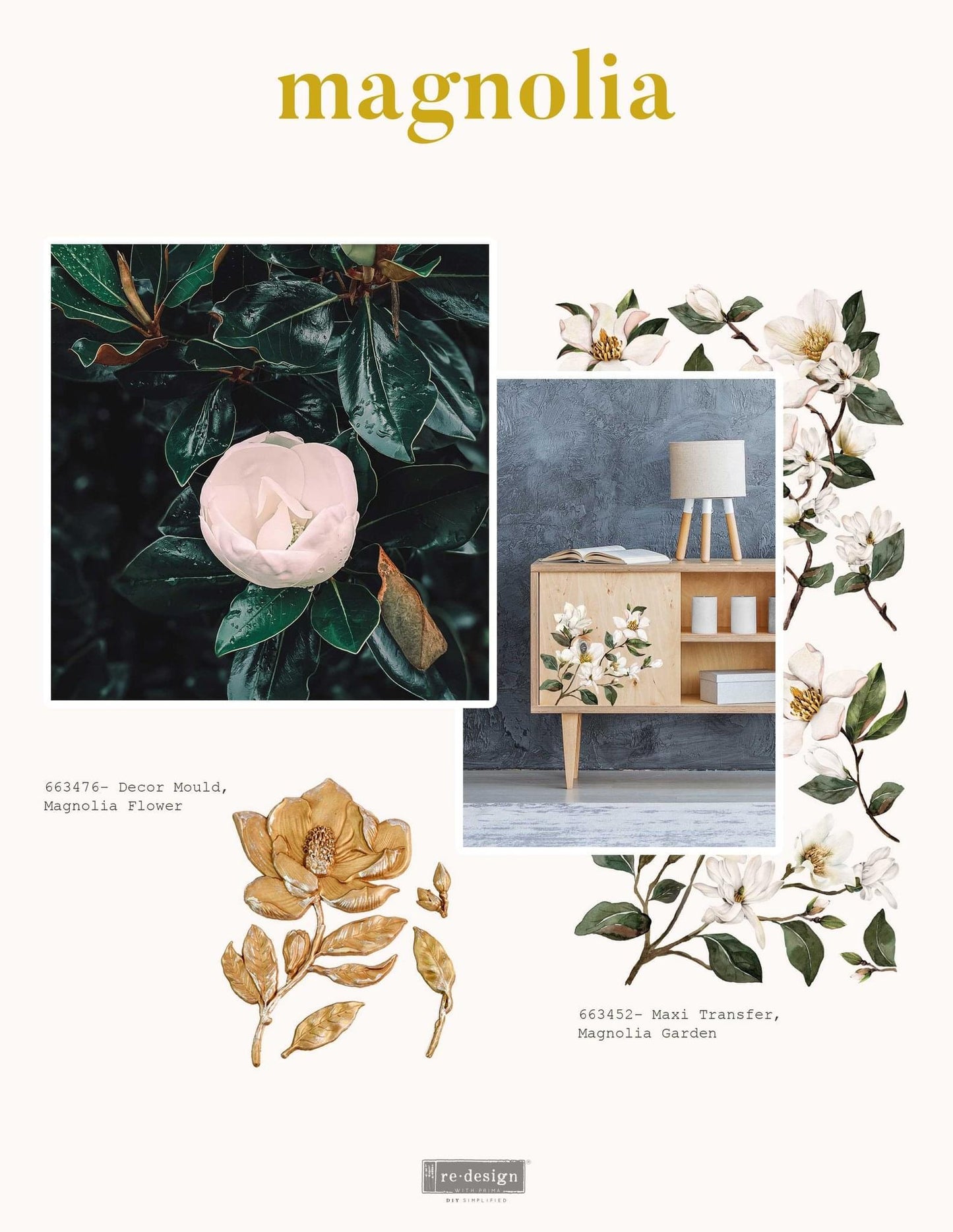 Mini Decor Transfers® - White Magnolia | 6"x12"| Redesign with Prima