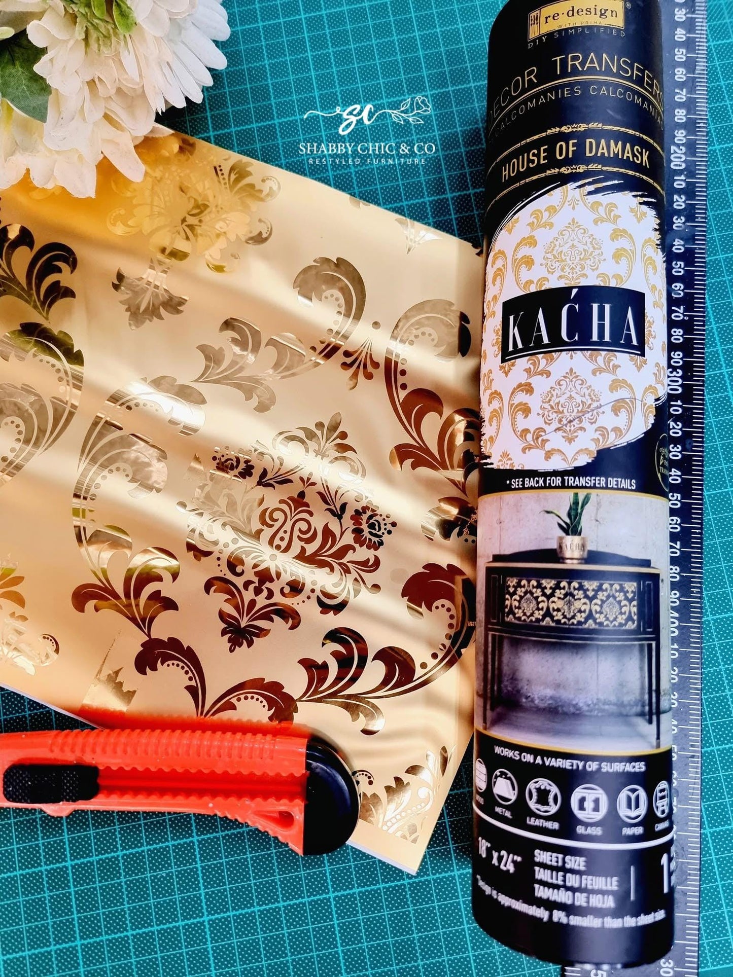 Large Decor Transfers® - House of Damask | Gold Foil Kacha | 2 sheets, 18”x24” | Redesign with Prima