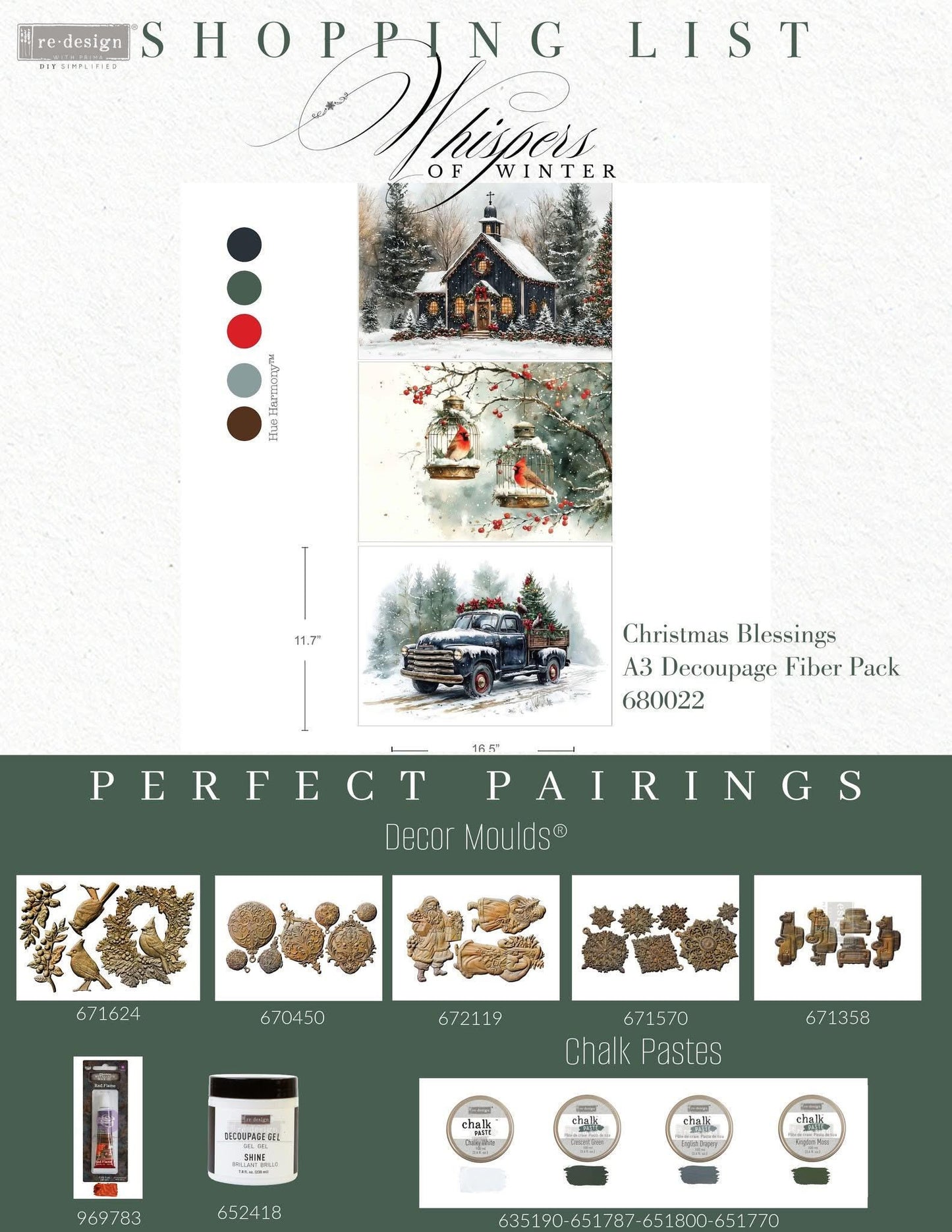A3 Decoupage Fiber - Christmas Blessings | 3 sht, 11.7” x 16.5” each | Redesign with Prima