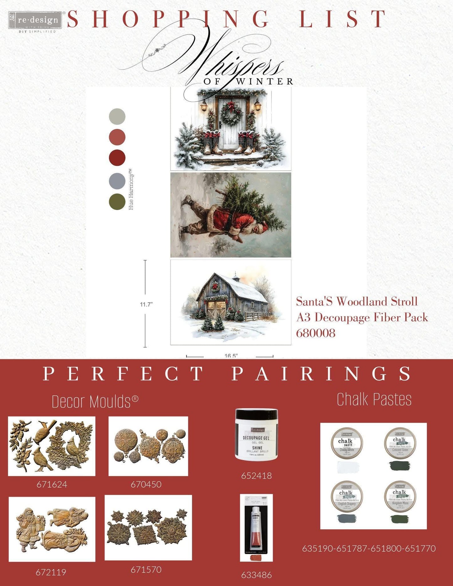 A3 Decoupage Fiber - Santa’s Woodland Stroll | 3 Sheets, 11.7”x16.3 | Redesign with Prima