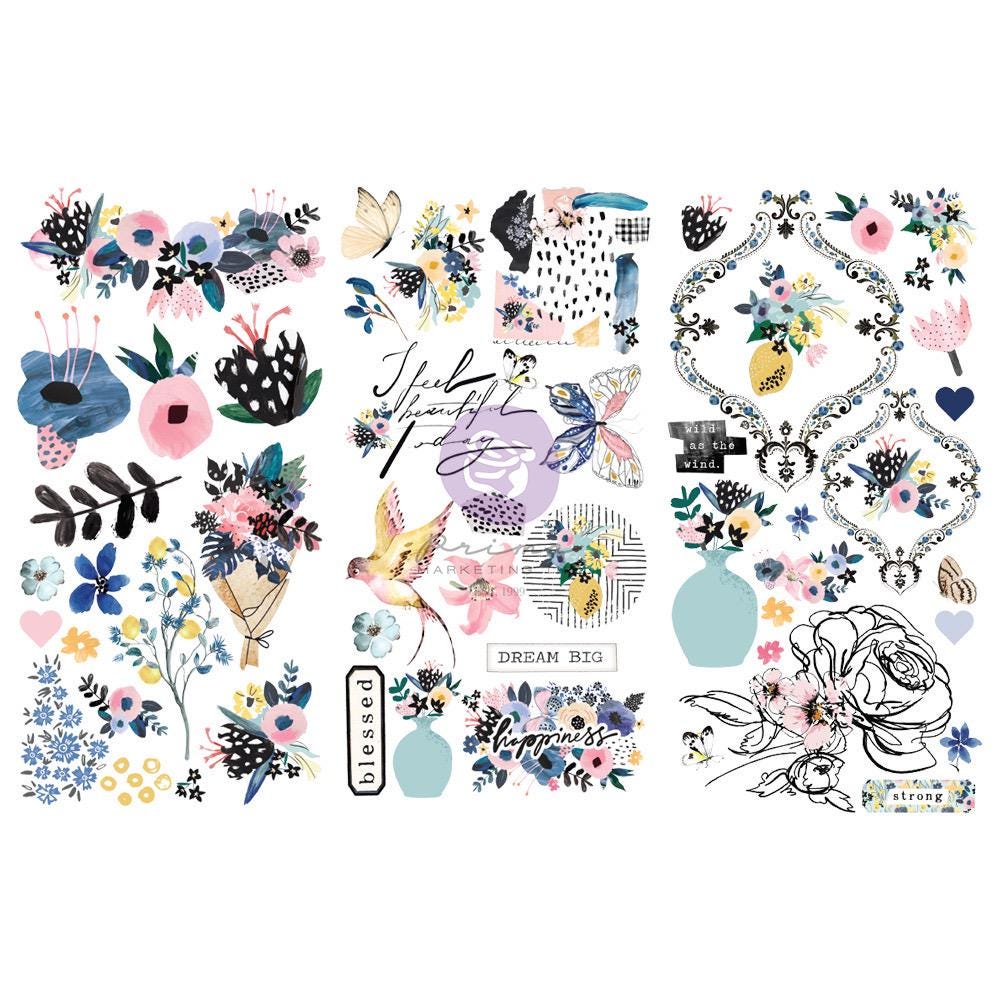 Spring Abstract Collection Flowers - Traced Memories, 12 pcs | Three Girls Tale | Prima Marketing Inc