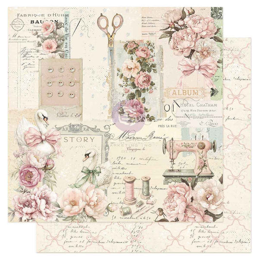 Buttons & Keepsakes Collection Scrapbook Paper - A Beautiful Story | 1 sheet, 12 x 12 | Frank Garcia | Prima Marketing Inc
