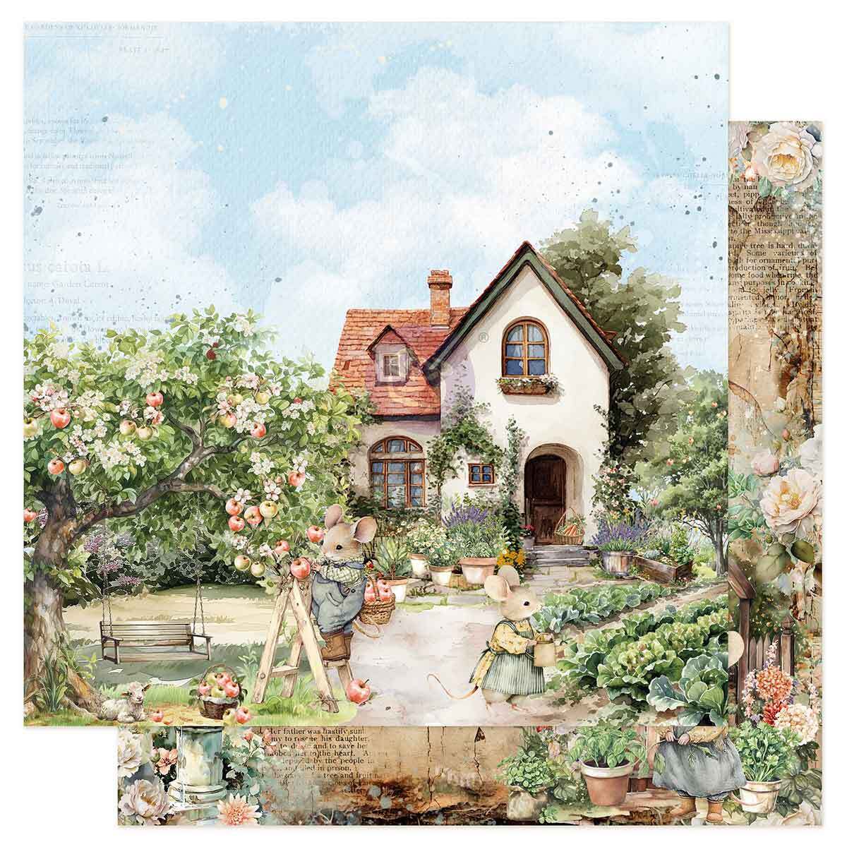 Homegrown Collection Scrapbook Paper - A Day in the Garden | 1 sheet, 12”x12” | Prima Marketing Inc