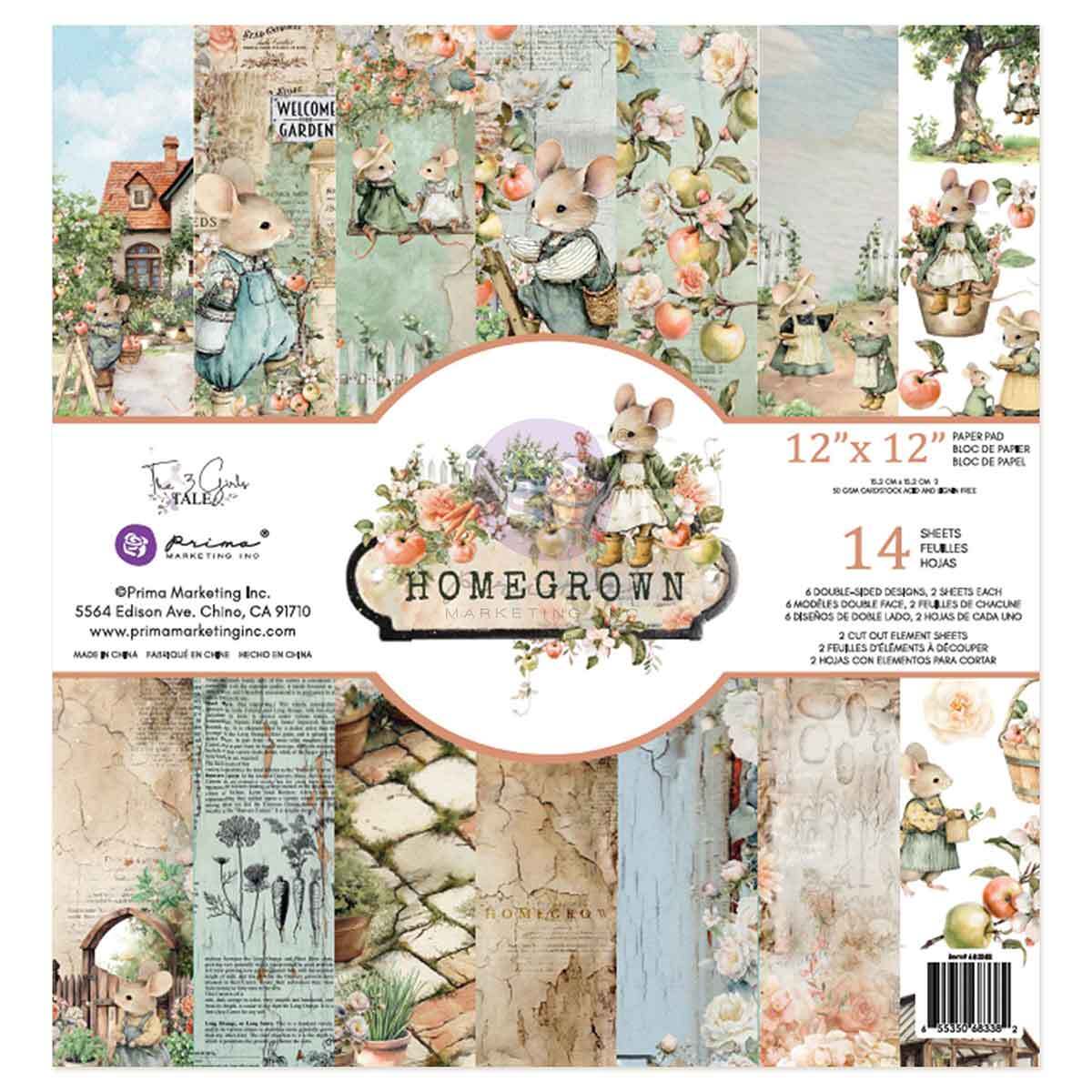 Homegrown Collection - 12x12 Paper Pad, 14 sheets | Three Girls Tale | Prima Marketing Inc