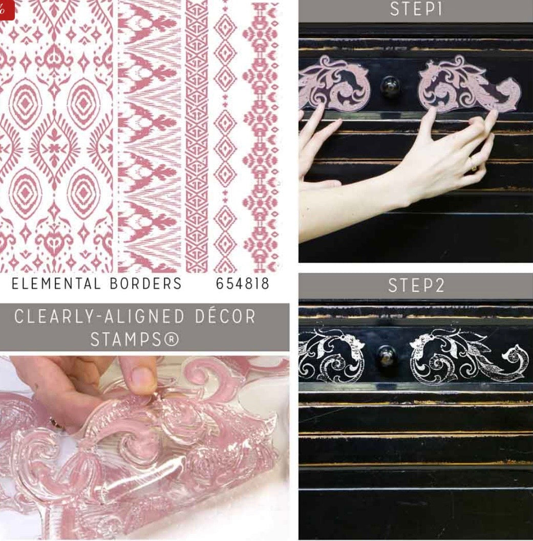 Decor Stamp - Elemental Borders | 1 pc, 12”x12” | Reduced Price | Redesign with Prima