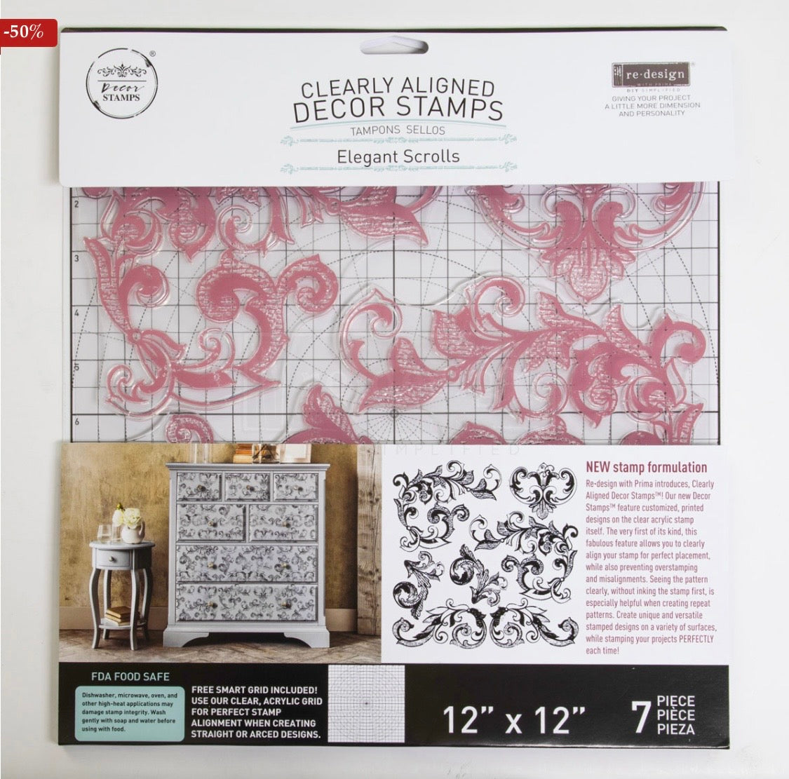 Decor Stamp - Elegant Scrolls | 1 pc, 12”x12” | Reduced Price | Redesign with Prima