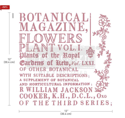 Decor Stamp - Botanical Encyclopedia | 1 pc, 12”x12” | Reduced Price | Redesign with Prima