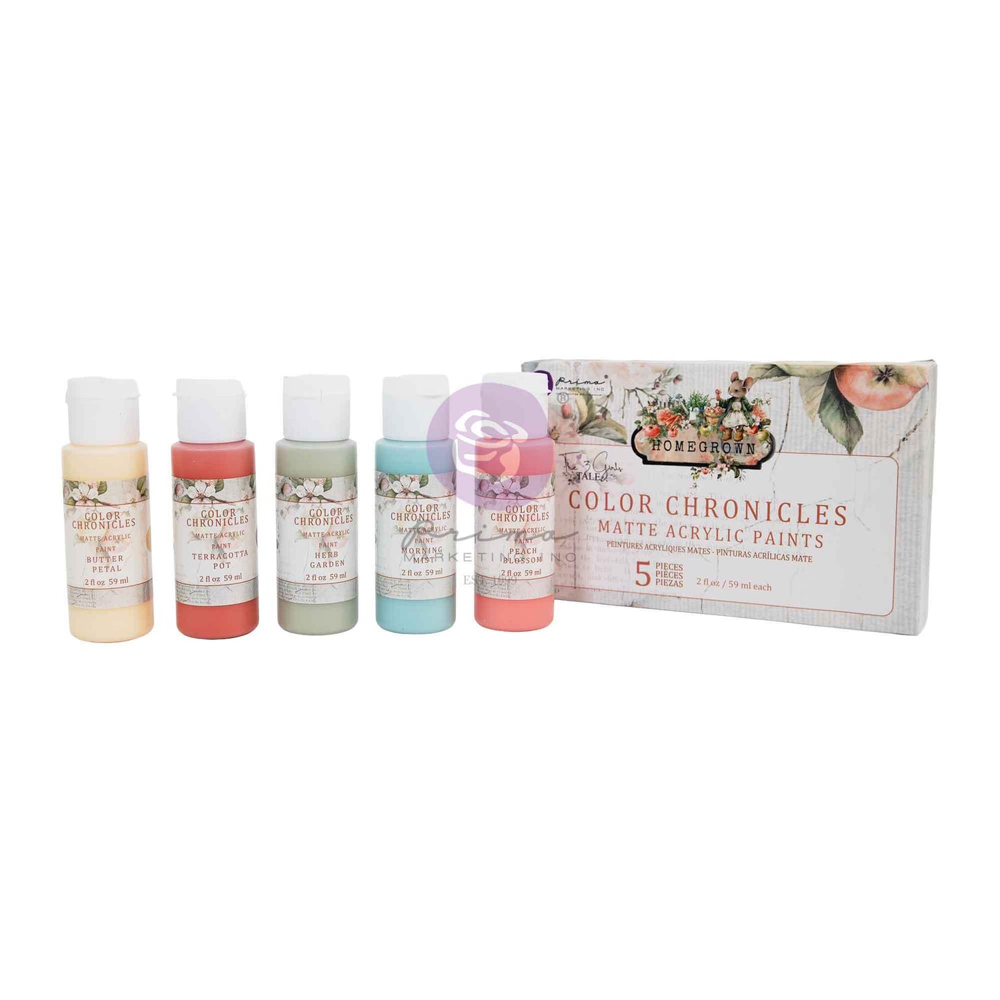Homegrown Collection - Acrylic Paint Pack, Color Chronicles | 5 colors, 2fl ozs each | Three Girls Tale | Prima Marketing Inc
