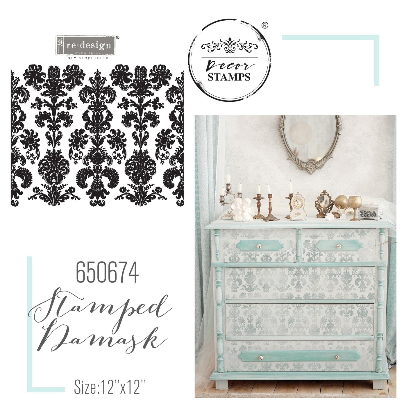 Decor Stamp - Stamped Damask | 1 pc, 12”x12” | Reduced Price | Redesign with Prima