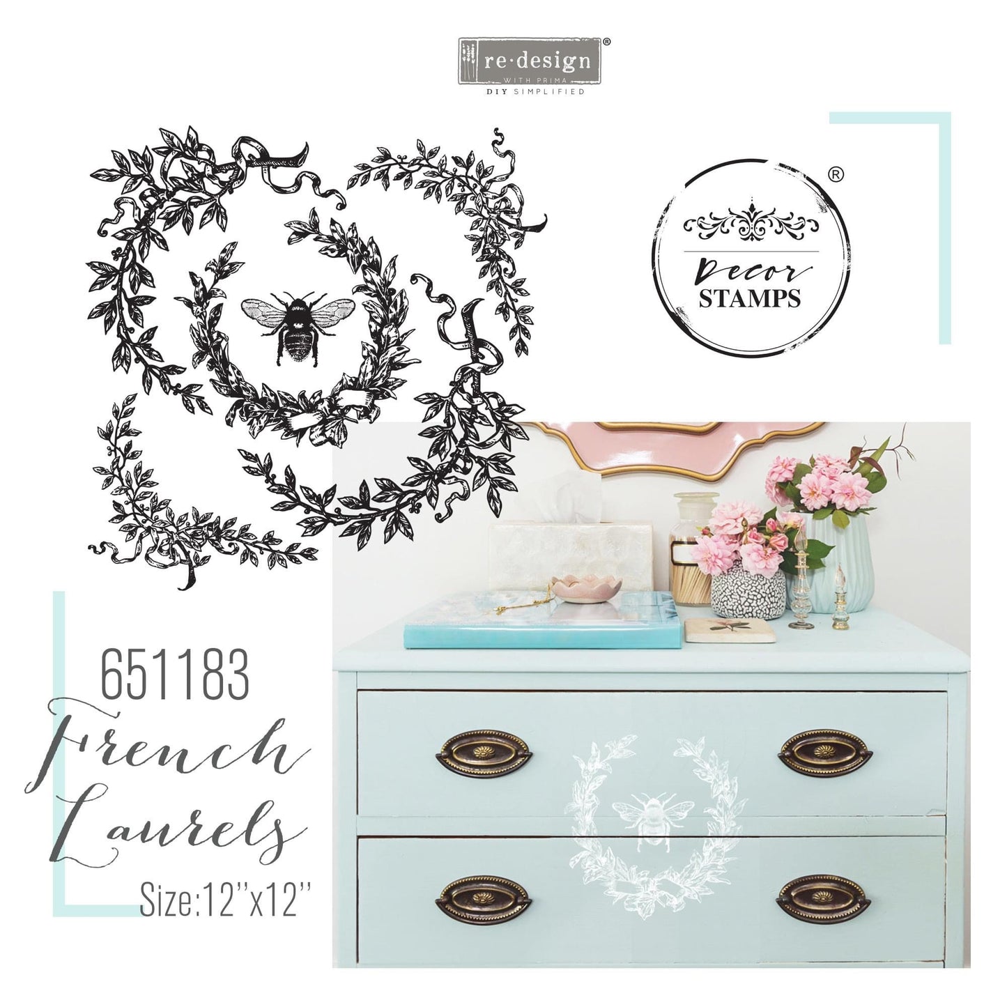 Decor Stamp - French Laurels | 1 pc, 12”x12” | Reduced Price | Redesign with Prima