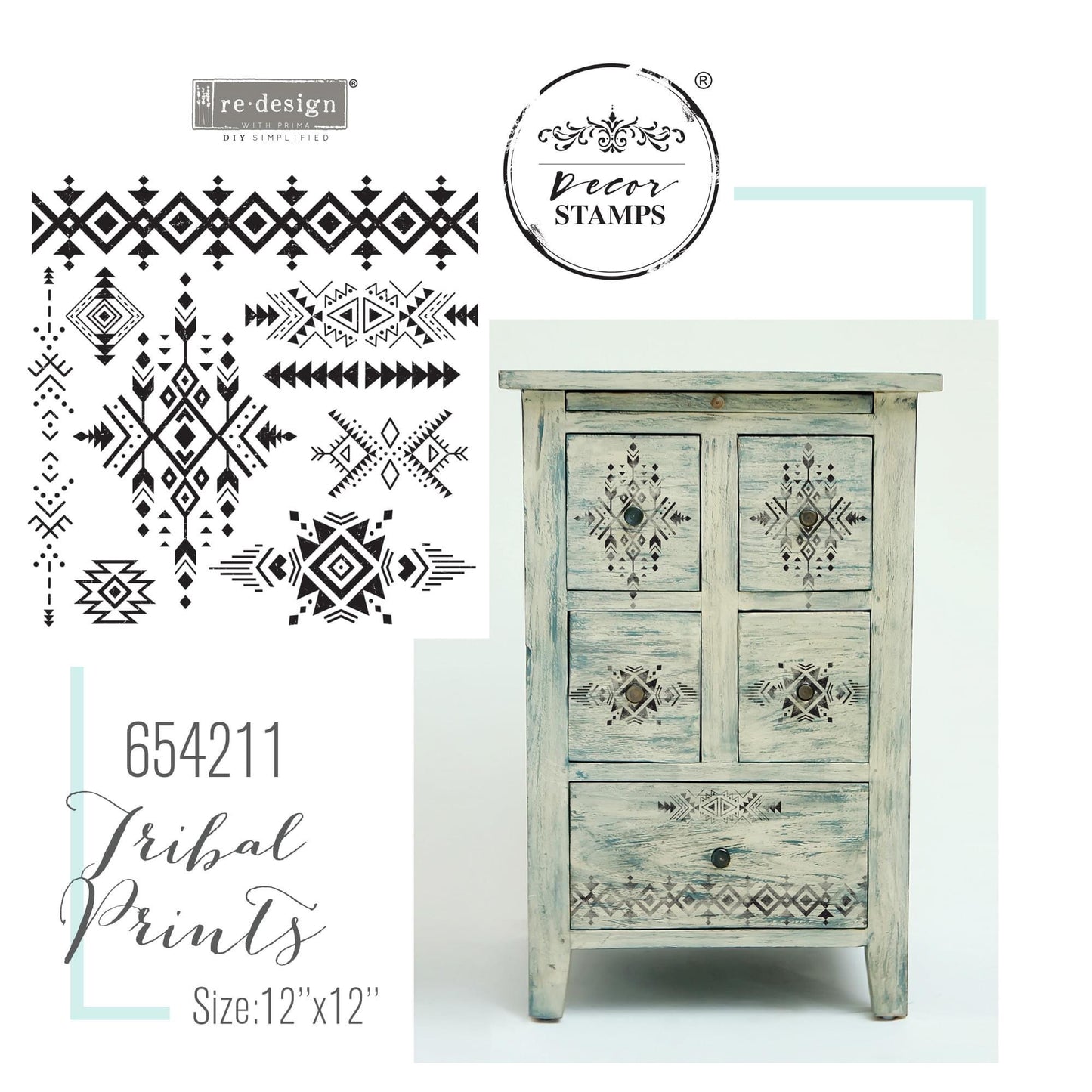 Decor Stamp - Tribal Prints | 1 pc, 12”x12” | Reduced Price | Redesign with Prima