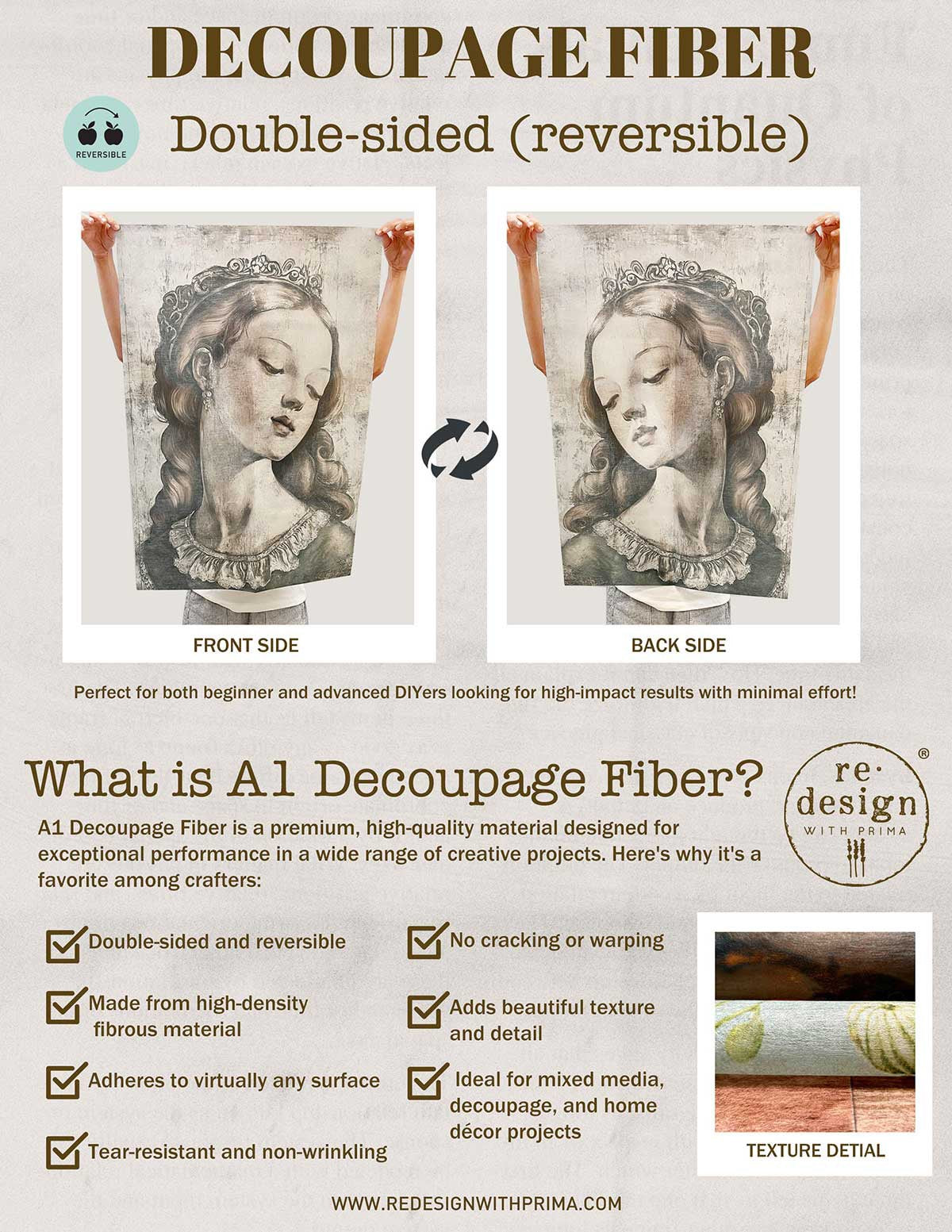 A1 Decoupage Fiber - Rustic Blue Rust | 1 sheet, 23.4”x33.1” | Redesign with Prima