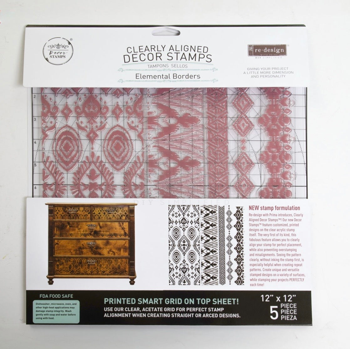 Decor Stamp - Elemental Borders | 1 pc, 12”x12” | Reduced Price | Redesign with Prima