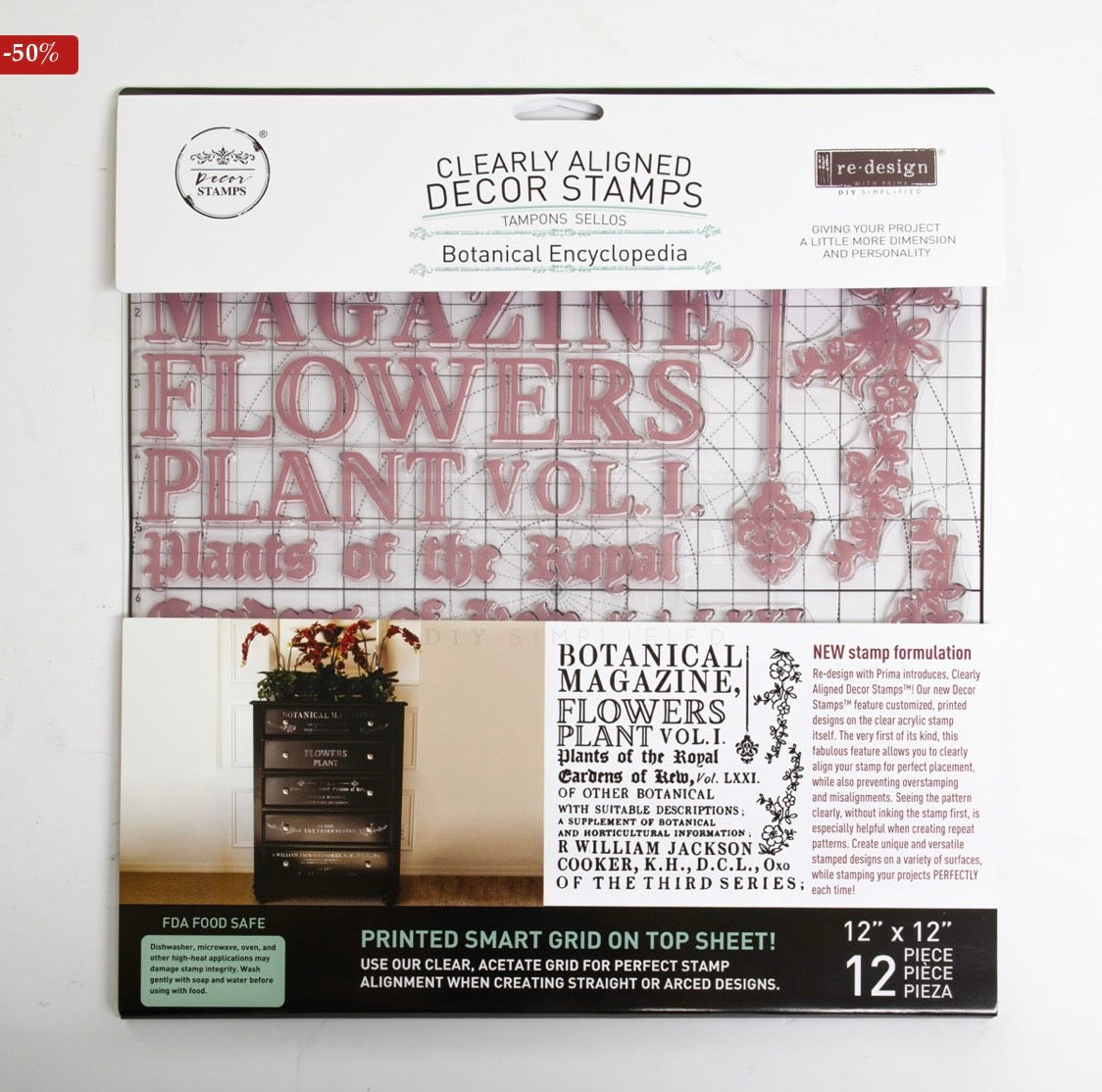 Decor Stamp - Botanical Encyclopedia | 1 pc, 12”x12” | Reduced Price | Redesign with Prima