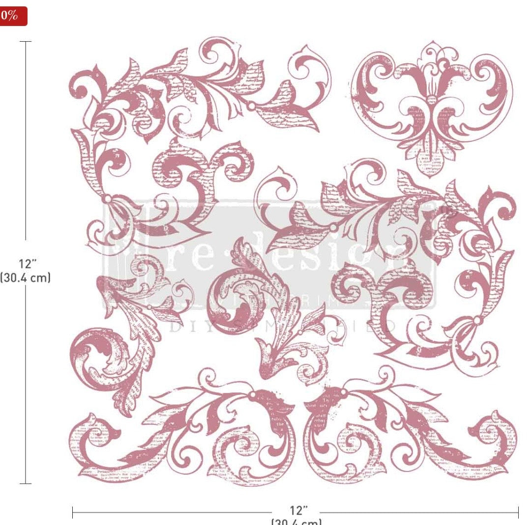 Decor Stamp - Elegant Scrolls | 1 pc, 12”x12” | Reduced Price | Redesign with Prima