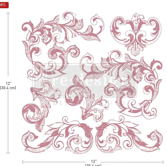 Decor Stamp - Elegant Scrolls | 1 pc, 12”x12” | Reduced Price | Redesign with Prima