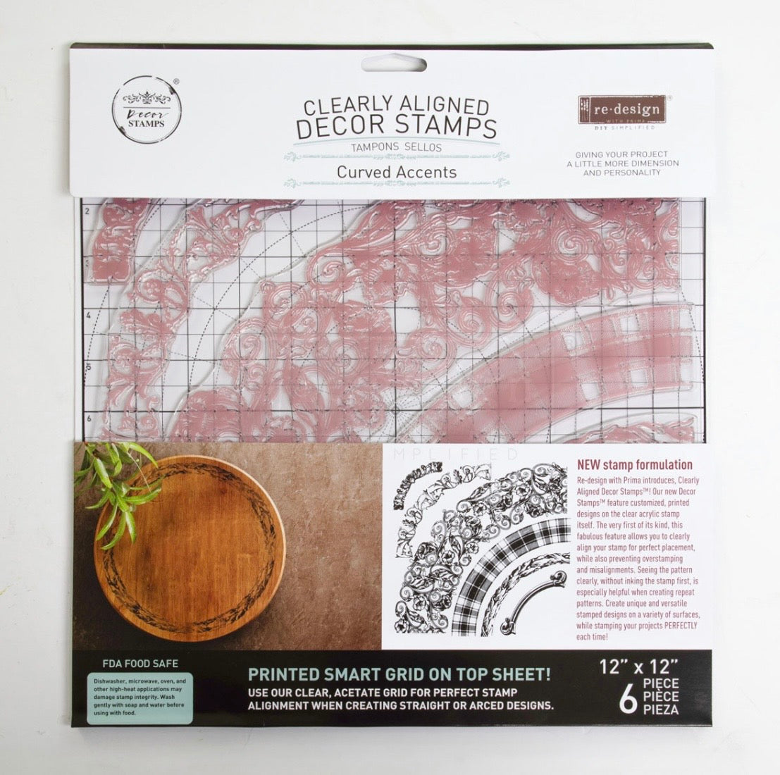 Decor Stamp - Curved Accents | 1 pc, 12”x12” | Reduced Price | Redesign with Prima