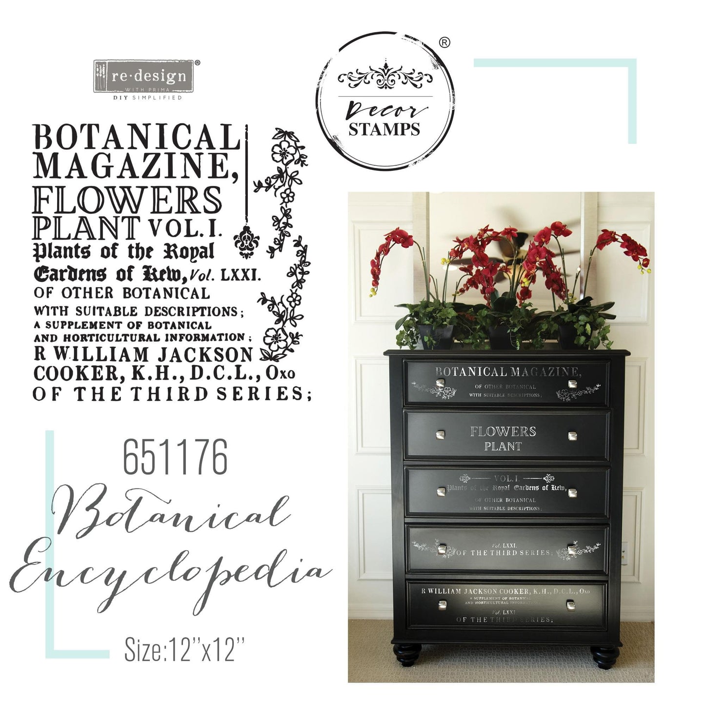 Decor Stamp - Botanical Encyclopedia | 1 pc, 12”x12” | Reduced Price | Redesign with Prima