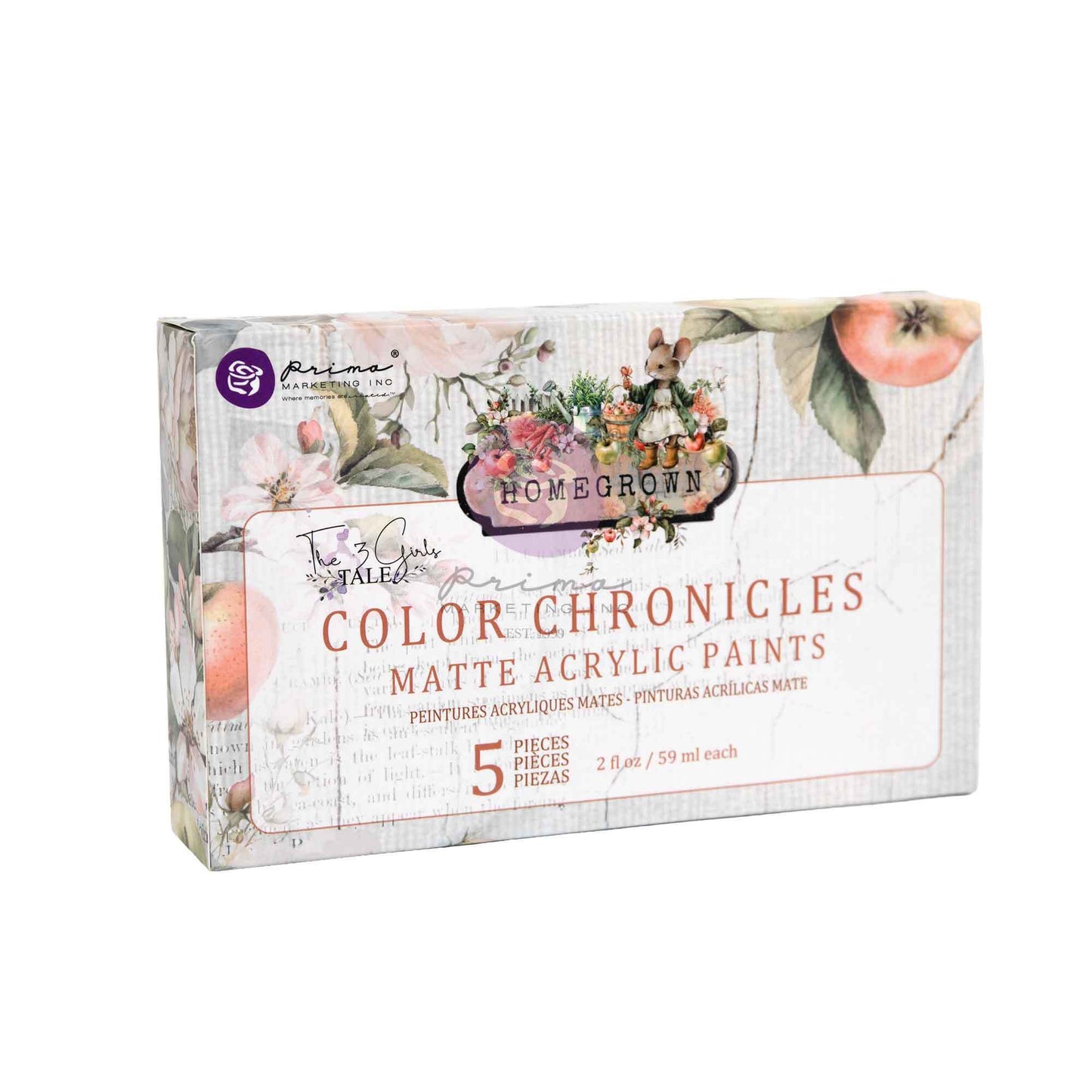 Homegrown Collection - Acrylic Paint Pack, Color Chronicles | 5 colors, 2fl ozs each | Three Girls Tale | Prima Marketing Inc