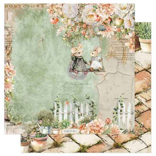 Homegrown Collection Scrapbook Paper - Apple Blossom Swing | 1 sheet, 12”x12” | Prima Marketing Inc