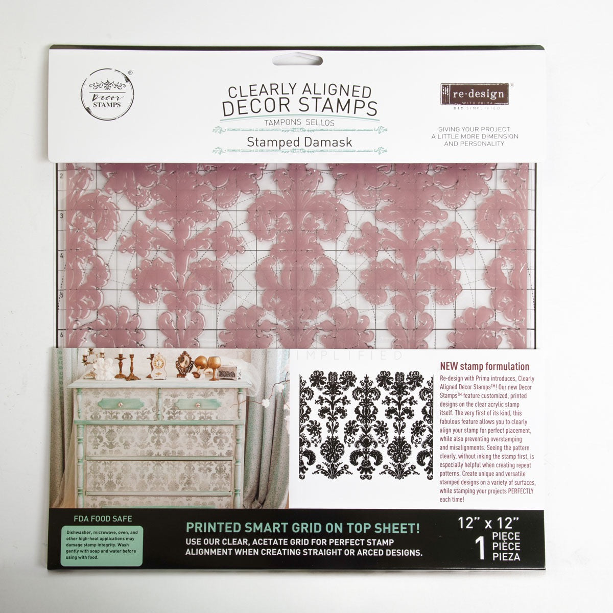 Decor Stamp - Stamped Damask | 1 pc, 12”x12” | Reduced Price | Redesign with Prima