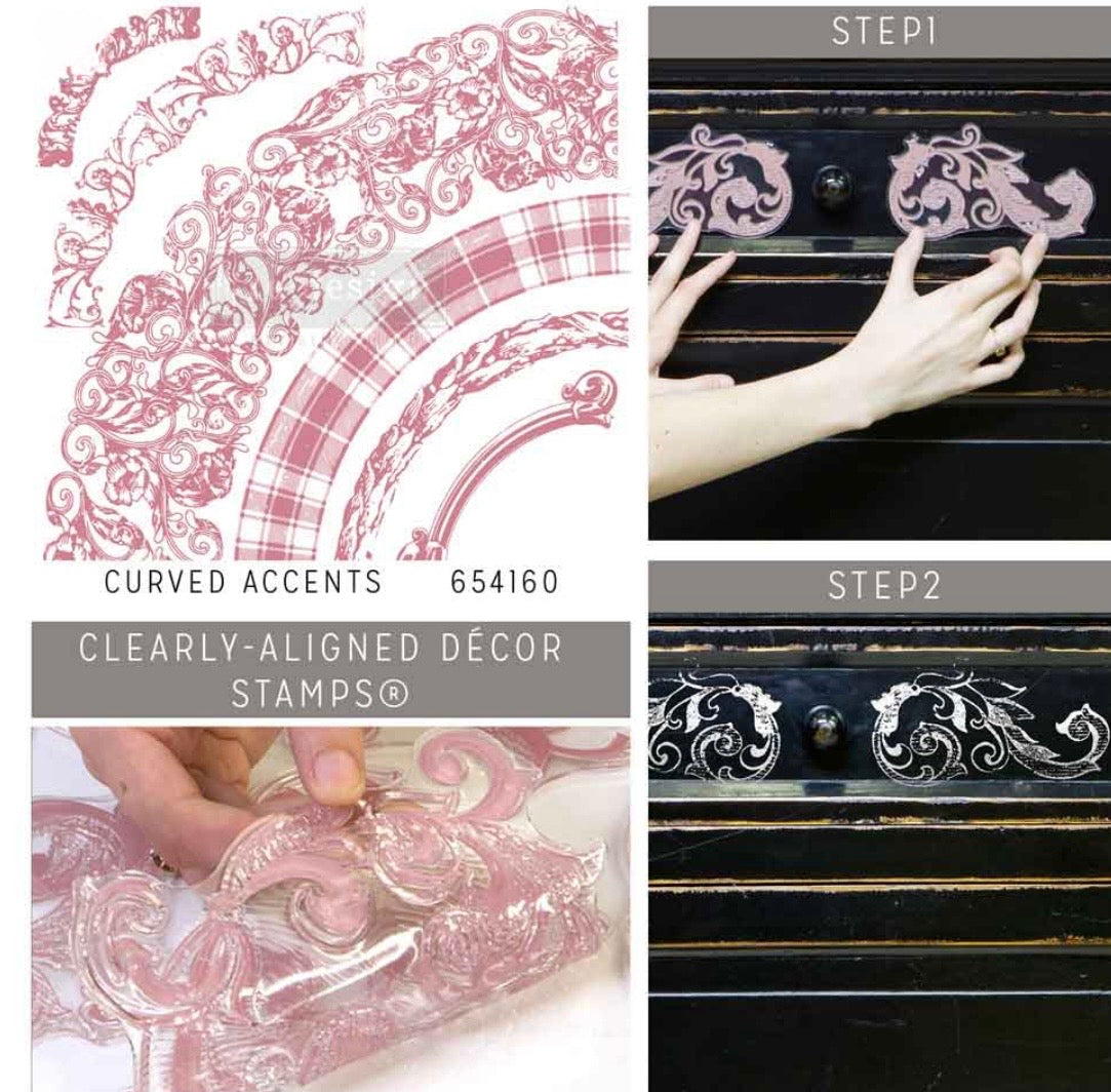 Decor Stamp - Curved Accents | 1 pc, 12”x12” | Reduced Price | Redesign with Prima
