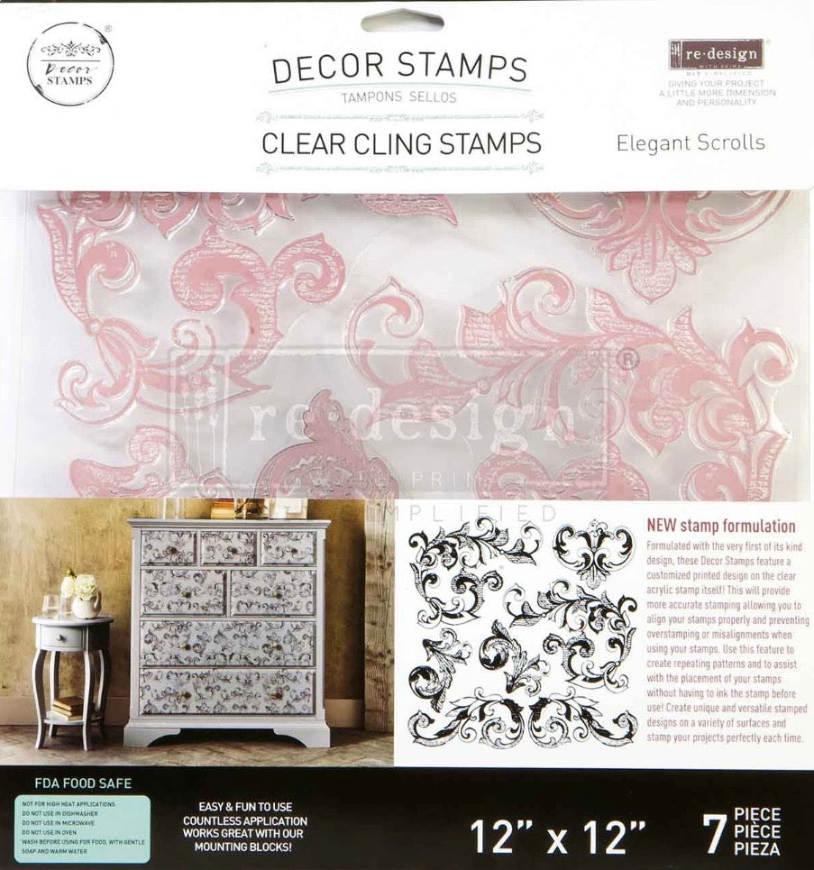 Decor Stamp - Elegant Scrolls | 1 pc, 12”x12” | Reduced Price | Redesign with Prima