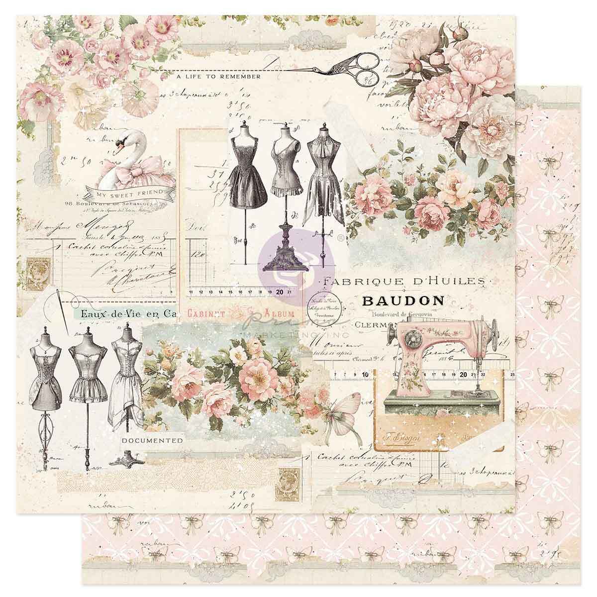 Buttons & Keepsakes Collection Scrapbook Paper - A Life to Remember | 1 sheet, 12 x 12 | Frank Garcia | Prima Marketing Inc