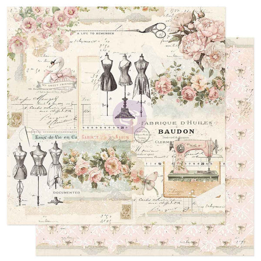 Buttons & Keepsakes Collection Scrapbook Paper - A Life to Remember | 1 sheet, 12 x 12 | Frank Garcia | Prima Marketing Inc