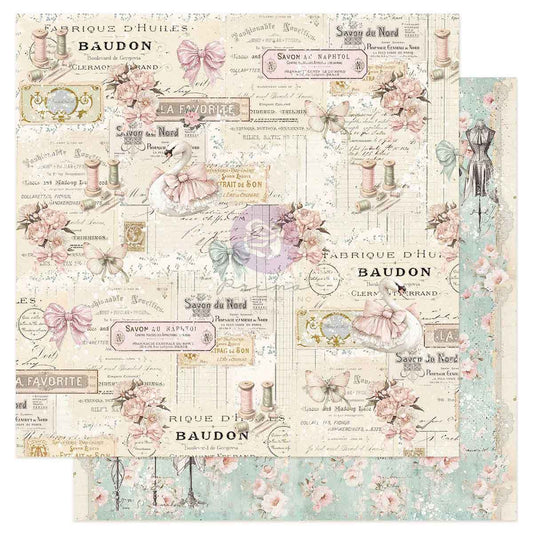 Buttons & Keepsakes Collection Scrapbook Paper - Delicate Stitches | 1 sheet, 12 x 12 | Frank Garcia | Prima Marketing Inc