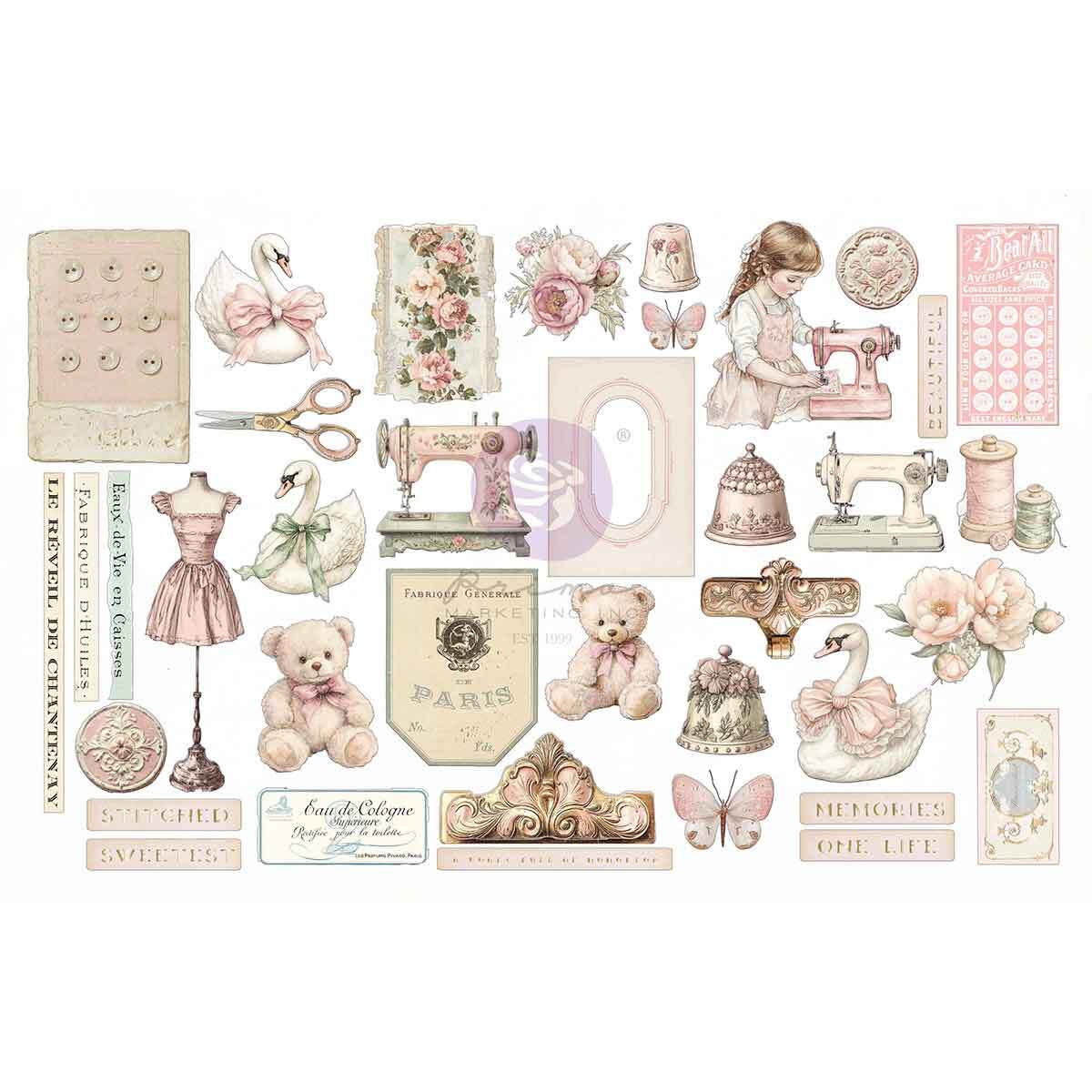 Buttons & Keepsakes Collection Ephemera - Stitched Clippings | 76 pcs with foil accents | Frank Garcia | Prima Marketing Inc