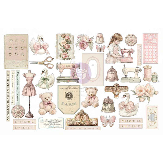 Buttons & Keepsakes Collection Ephemera - Stitched Clippings | 76 pcs with foil accents | Frank Garcia | Prima Marketing Inc