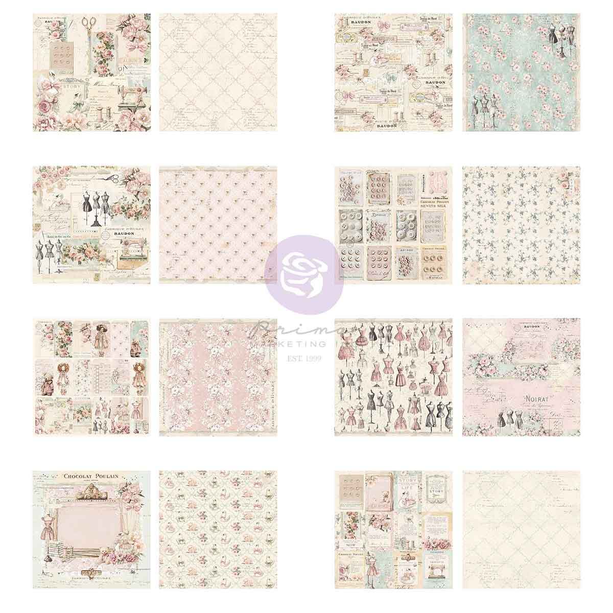 Buttons & Keepsakes Collection 12”x12” Paper Pad | 16 sheets | Frank Garcia | Prima Marketing Inc