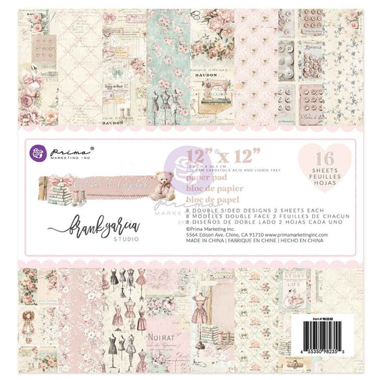 Buttons & Keepsakes Collection 12”x12” Paper Pad | 16 sheets | Frank Garcia | Prima Marketing Inc