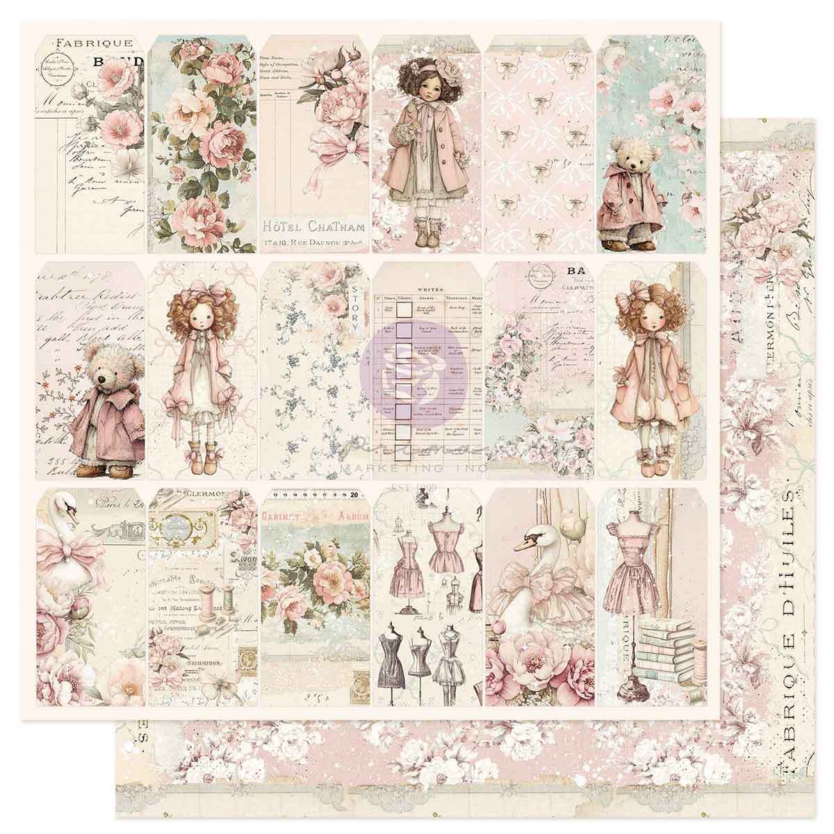 Buttons & Keepsakes Collection Scrapbook Paper - Found Treasures | 1 sheet, 12 x 12 | Frank Garcia | Prima Marketing Inc
