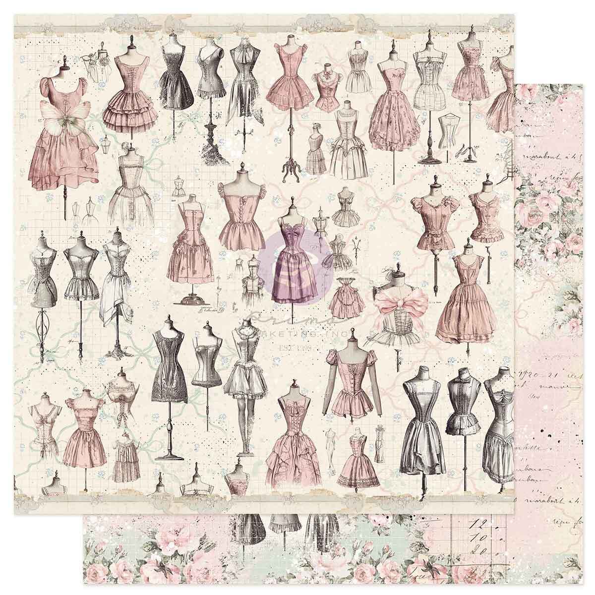 Buttons & Keepsakes Collection Scrapbook Paper - Elegant Keepsakes | 1 sheet, 12 x 12 | Frank Garcia | Prima Marketing Inc